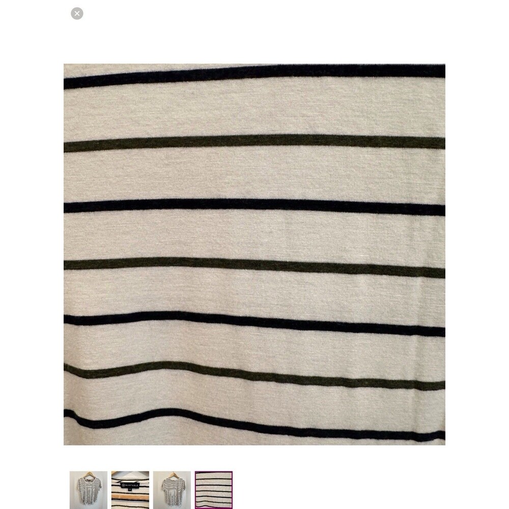 WANTABLE Striped High Low Tee Olive Green Navy Blue Crew Neck Top Size Medium - Picture 4 of 7